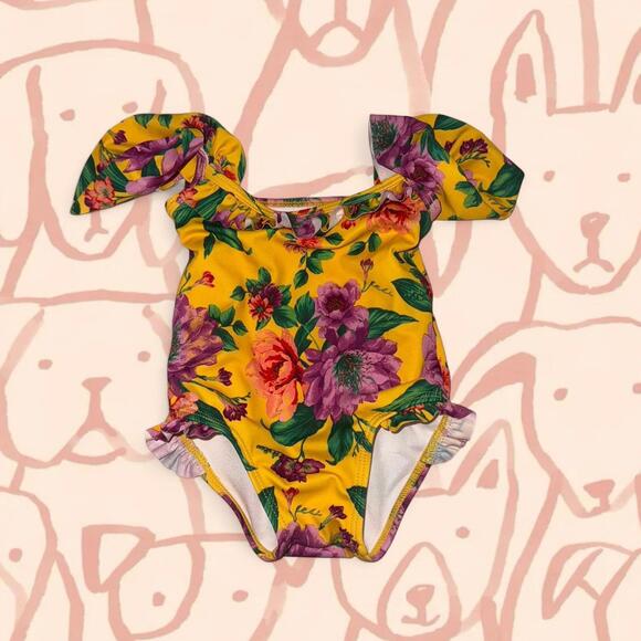 Yellow and pink Janie and Jack one piece swimsuit - Picture 1 of 4